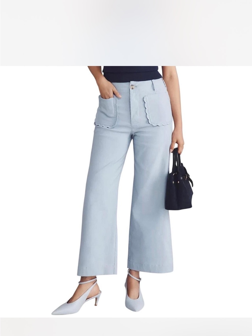 Anthropologie Maeve Colette Scallop Pocket Pants Light Blue Sz 33